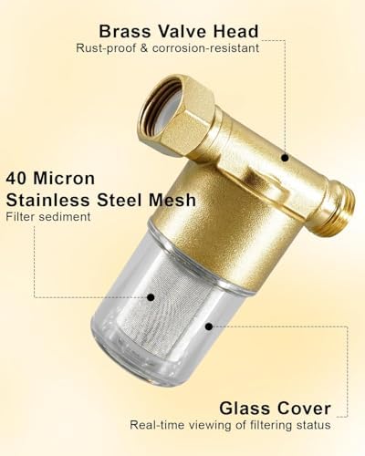 40 Micron Reusable Sediment Filter Brass Inline 1/2" NPT and 3/4" GHT - Image 3
