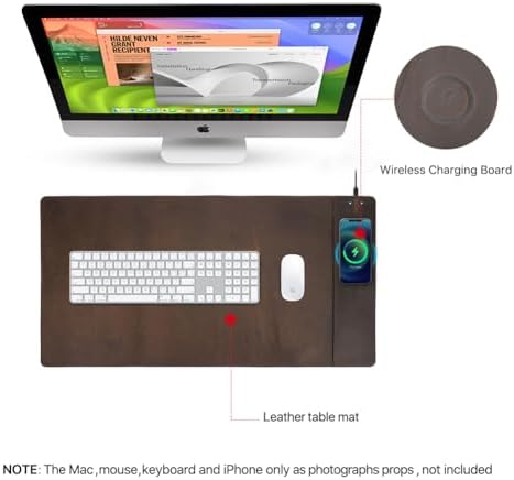 Hiram Crazy Horse Leather Desk Mat with 15W Wireless Charging - Waterproof and High-End Cowhide Texture for a Comfortable Office Experience(31in x 16in) - Image 2