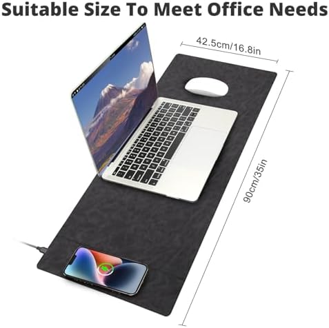 Magnetic 15W Fast Wireless Charging Desk Pad, 35.4"x16.8" Extra Large Mouse Pad, Microfiber Leather Office Desk Mat, Waterproof and Scratch-Resistant Mouse Mat for Office and Home Use, Grey Color - Image 4