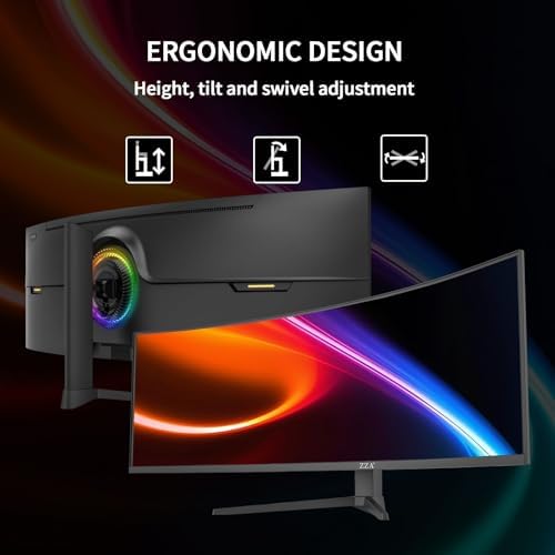 ZZA Ultrawide 49 Inch Curved Monitor 5120×1440P 165Hz Large Computer Monitor 5K Dual Quad High Definition 1500R Curved AMD FreeSync 120% sRGB Height Adjustable, HDMI 2.1 & DP 1.4, VESA Mount, Black - Image 5