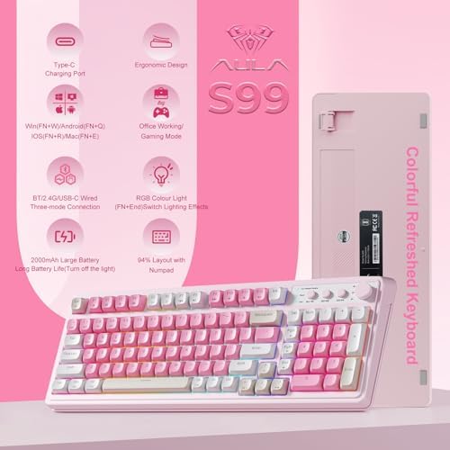 AULA 99 Key Keyboard, Wireless Pink Gaming Keyboard Creamy with Number Pad - Image 2