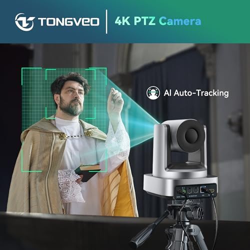 TONGVEO AI 4K PTZ Camera with Auto Tracking, 10X Optical Zoom Video Conferencing Camera, HDMI & USB 3.0 Plug and Play Webcam for Zoom, Teams, Church Worship, Live Streaming, Education - Image 2