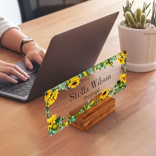 Personalized Acrylic Desk Name Plate with Walnut Wood Base - Image 2