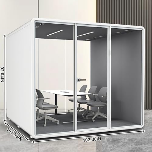 Office Sound Booth with Audio Privacy - Portable Soundproof Booth Includes White Frame with Curved Corners,Soundproof Room with Light,Fans, Magnetic Door Lock for Meeting Room (102.36IN) - Image 2