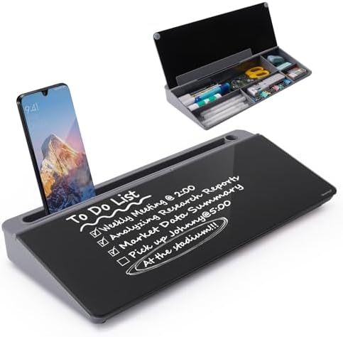 TSJ OFFICE Desktop Whiteboard Dry-Erase-Board - Computer Keyboard Stand White Board Surface Pad with Drawer, Desk Organizers with Accessories for Office, Home, School Supplies - Black＆Grey by TSJOFFICE-WipeCleanThinkGreenWorkSmart