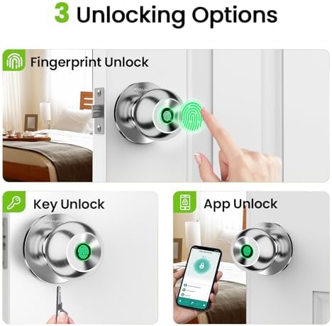 GHome Smart Fingerprint Door Lock, 3 in 1 Smart Fingerprint Door Knob with App Control & Key, Auto Lock, Biometric Door Knobs with Lock for Bedroom, Garage, Home & Office - Image 2