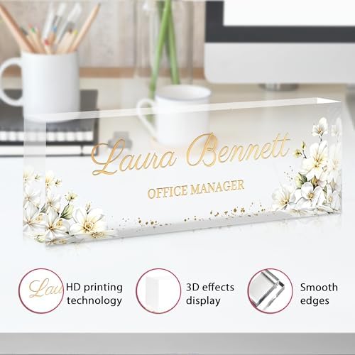 Custom Name Plate for Desk, Acrylic Desk Name Plate Personalized, Employee Appreciation Gifts, Office Desk Accessories for Women Men Teacher Nurse, Coworker Gifts for Manager Assistant (Cream Gold) - Image 3