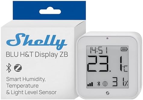Shelly BLU H&T Display ZB White, Bluetooth & Zigbee Operated Temperature & Humidity Levels Sensor, E-Paper Display, Home Assistant, Alexa, Google Home, Real-Time Monitoring, Long-Life Battery by Shelly