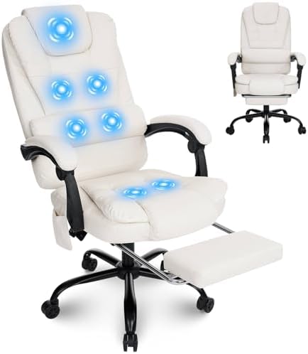HOFFREE Massage Office Chair with Foot Rest 7 Points Vibration,Beige by HOFFREEOfficial