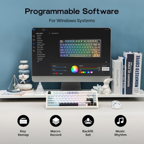 EPOMAKER x Aula F75 Gasket Mechanical Keyboard, 75% Wireless Hot Swappable Gaming Keyboard with Five-Layer Padding&Knob, BT/2.4GHz/USB-C, RGB (Light Blue, Ice Vein Switch) - Image 6