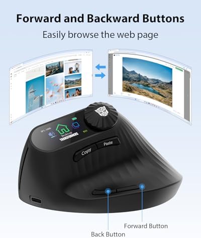 Transformers Vertical Ergonomic Mouse with LED Screen & Knob Control Black - Image 4