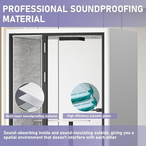 Office Pod Booth with Audio Privacy - Portable Soundproof Booth with White Modern Style,Outdoor Office Pod with Light,Ventilation,Socket for Game,Private Chat Room,Independent Office(59.05IN) - Image 4