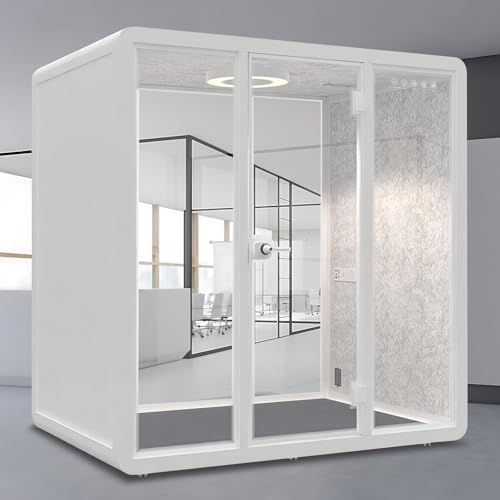 White Office Pod Booth 87IN (White Simple Appearance Design)(Reduce Noise by 25-35 Decibels)(Silent Fresh Air System) Soundproof Booth with Lighting,Universal Wheel for Meeting by X-Comfot