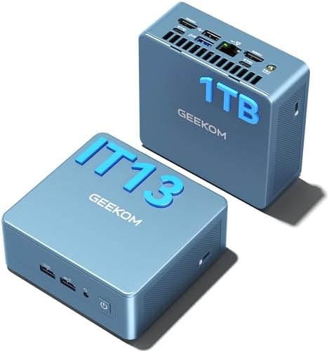 GEEKOM High Speed IT13 Mini PC 2026 with 13th Gen Intel i5-13600H |1TB SSD | 16GB RAM | 2 X USB4.0(40Gbps) | Quad Display| WiFi 6E |SD Slot | Intel NUC13 Replacement Desktop Computers by GEEKOM