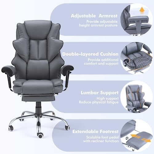 HOMREST Heated Massage Executive Office Chair with Foot Rest,Slate Grey - Image 7