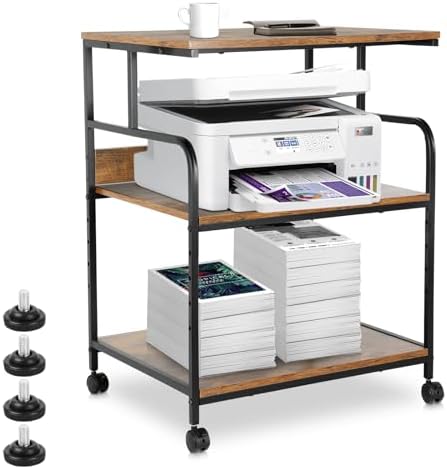 FAHKNS 3 Tier Printer Stands - Rolling Printer Stand Cart， Mobile Office Printer Stand with Anti-Slip Base & Locking Casters，Suitable for Large Multifunction Printers/Scanner/Copier/Supplies by FAHKNS