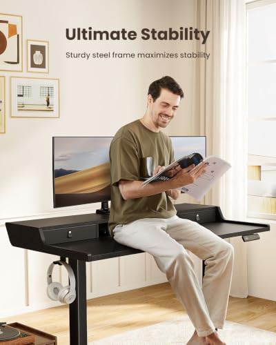 ErGear Electric Standing Desk with Drawers, 55″ x 28″ Gaming Table Compatible Monitor Stand, Stand up Desks, Home Office Height-Adjustable Desk with Storage Shelf, 4 Preset Heights, Black - Image 6