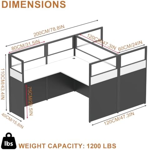 Nykto Office CubicleDesk with Mute Privacy Panels (D2 Person-F, Black) - Image 2