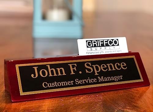 Name Plate for Desk Engraved in USA by Griffco Supply | Desk Name Plate Personalized Plaque with Business Card Holder - Image 6