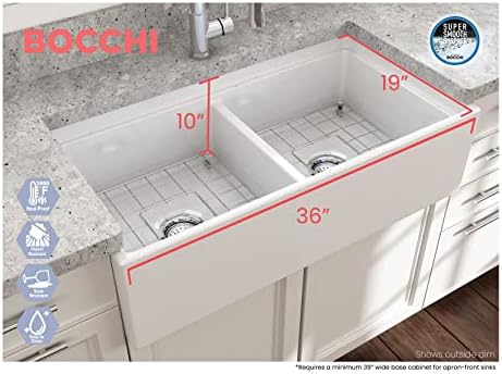 BOCCHI Contempo Workstation Apron Front Step Rim Fireclay 36 in. Double Bowl Kitchen Sink with Accessories in Matte White - Image 2
