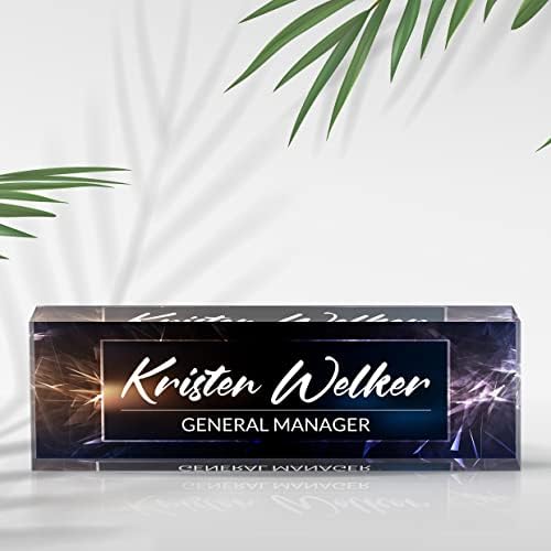 Personalized Desk Name Plate, Custom Acrylic Glass Name Plates for Desks, Office Desk Decor Nameplate, Desk Accessories, Teacher Boss Coworkers Employee Appreciation Gift (Modern Deep Blue) - Image 6