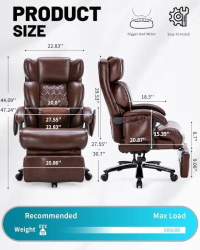 800LBS Massage Office Chair with Foot Rest & 8 Points Vibration Heat for Heavy People,Big and Tall Ergonomic Executive Reclining Desk Chairs for Home Office Managerial Use - Image 2