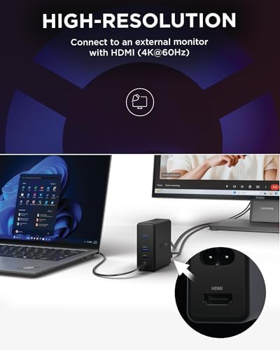 Lenovo GaN Charging Dock, Multiport Docking Station w/ 60W PD, HDMI, USB-C, USB-A, Micro SD, Power Adapter & Dock in One, Compact Design, Sustainable Materials, Home Office Gaming Dock Stand Console - Image 6