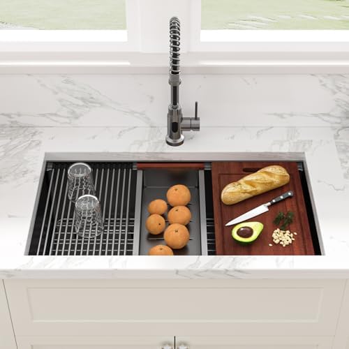 Sarlai 33 Kitchen Sink Undermount Black Workstation Under-Mount Sinks 33x19 - Image 2