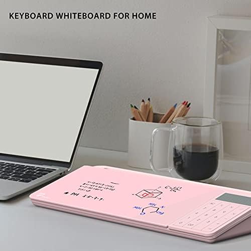TOWON Glass Desk Whiteboard with Calculator 17x6 in, Desk Organizer, Pink - Image 6