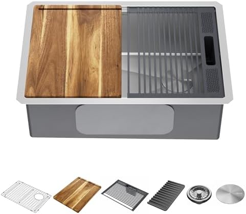DELTA FAUCET 95B932-27S-SS Lorelai Workstation Kitchen Sink Undermount Stainless Steel Single Bowl with WorkFlow Ledge and Chef’s Kit of 6 Accessories by Unknown