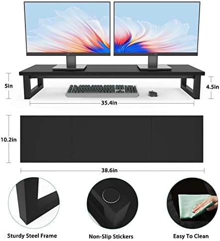 YAOHUOO Dual Monitor Stand Riser, 39Inch Large Monitor Stands for 2 Monitors, Computer Monitor Stand, Wooden Desktop Oraganizer Shelf for Office Desk Computer,Laptop,TV - Image 7