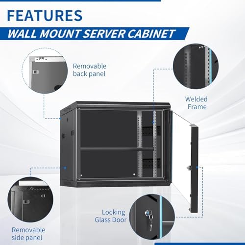 9U Wall Mount Server Cabinet with Lockable Door Heavy Duty IT Network Rack Enclosure for Data Centers & Network Equipment - Image 4
