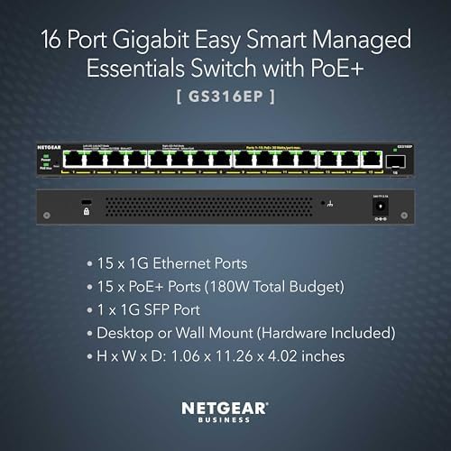 NETGEAR 16-Port PoE Gigabit Ethernet Easy Smart Managed Switch (GS316EP) - Image 2
