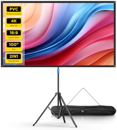 Projector Screen with Stand, 100 Inch Portable Projector Screen Outdoor Indoor, 1.5 Gain Fiberglass Projection Screen, 4K Ultra HD 16:9 Outdoor Movie PVC Screen for Movie Night (Grey Screen) by VISULAPEX