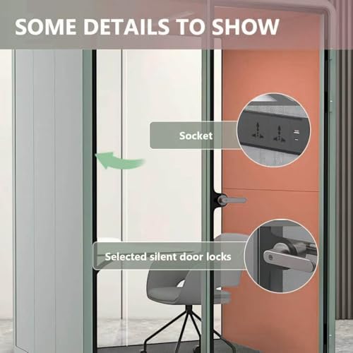 Office Sound Booth with Audio Privacy - Indoor Privacy Sound Isolation Booth with Magnetic Lock Sliding Glass Door,Lighting,Socket, Modern Soundproof Room for Meeting (62.99IN) - Image 6