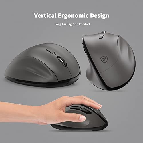 Ergonomic Wireless Mouse with USB Receiver for PC Computer, Laptop and Desktop, Ergo Vertical Mouse with Silent Clicks Long Battery Life, Up to 1600 DPI & 1 AA Battery Powered, Grey - Image 3