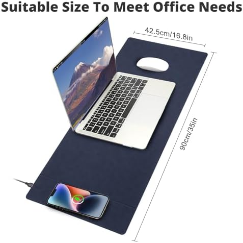 Magnetic 15W Fast Wireless Charging Desk Pad, 35.4"x16.8" Extra Large Mouse Pad, Microfiber Leather Office Desk Mat, Waterproof and Scratch-Resistant Mouse Mat for Office and Home Use,Blue - Image 4