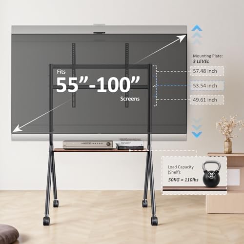Smart Board Stand for 55-100 Inch Interactive Whiteboard, Holds Up to 265lbs, Height Adjustable Interactive Whiteboard Stand with Lockable Wheels for Office/Classroom/Home - Image 3
