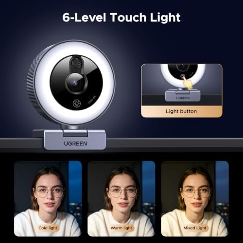 UGREEN 4K Webcam with Ring Light Autofocus, Privacy Cover Mic for Streaming - Image 3