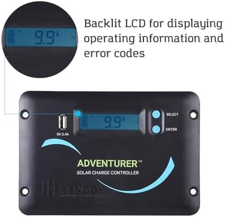 Renogy 30A 12V/24V PWM Solar Charge Controller with LCD Display Flush Mount Design Negative Ground, Compatible with Sealed, Gel, Flooded and Lithium Batteries, Adventurer 30A,black - Image 2