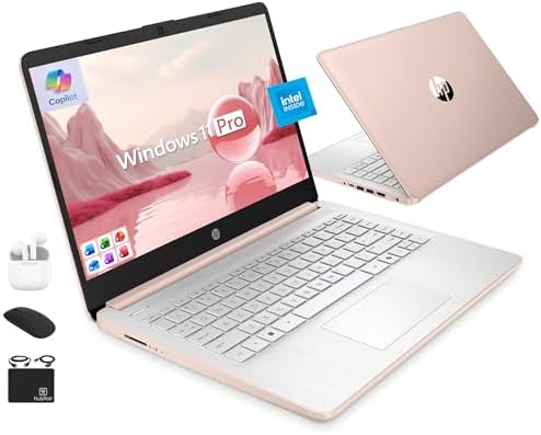HP Ultrabook 14 Laptop Computer Business Study & Home 2025, Lifetime MS Office + Windows 11 Pro, Quad-Core Intel CPU, 8GB RAM & 628GB Storage (128GB UFS+500GB Ext), WiFi 6, HubxcelAccessory, Rose Gold by Unknown