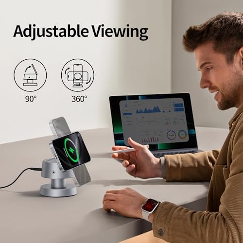 4 in 1 Magnetic Wireless Charging Station,15W Fast Charging with Night Light for MagSafe Charger Stand,3 in 1 Wireless Charger for iPhone 17/16/15/14/13Pro Max,Apple Watch&AirPods,Titanium Gray - Image 4