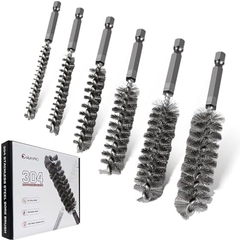6PCS 304 Stainless Steel Bore Brush Copper Pipe Cleaner, Twisted Wire Drill Brush,1/4 Inch Hex Shank S2 Steel Handle, for Power Drill Plumbing Tools by ColumPRO