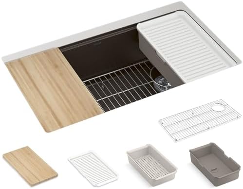 KOHLER Billings™ 32-1/2" Undermount Kitchen Sink, Single-Bowl, Workstation with Kitchen Sink Accessories, Neoroc, K-33710-PC-CM6, Matte White - Image 5