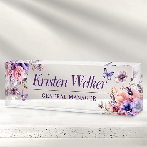 Custom Office Name Plate for Desk - Desk Name Plate Personalized Gifts for Coworkers, Boss, Employees, Teacher, Nurse - Office Desk Decor for Women Men - Employee Appreciation Gifts (Purple/Pink) by Cryphart-CustomGiftExpert