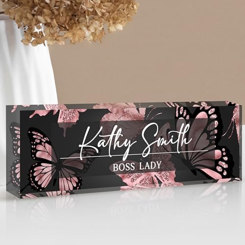 Custom Name Plate for Desk | Personalized Desk Name Plate | Personalized Boss Employee Appreciation Gifts | Acrylic Name Plate Office Desk Accessories by EOBIBIFUN