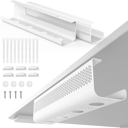 KHAMAL Cable Management Under Desk 26PCS - Cable Management Tray Kit Ventilated Hexagonal Design with Cable Clips, Wire Ties, Cord Holder & Screws for Office, Home - 2 White Sets by Unknown
