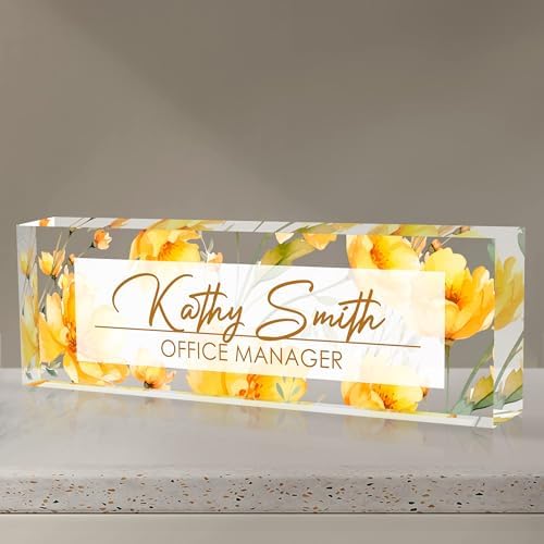 Personalized Name Plate for Desk, Custom Desk Name Plate, Acrylic Name Plate Office Desk Accessories, Personalized Office Gifts for Coworkers Teachers, Employee Appreciation Gifts (A-WaterColor5) by EOBIBIFUN
