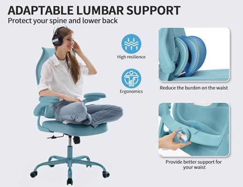 TRALT Office Chair Ergonomic Desk Chair with Lumbar Support Blue Blue, 1 - Image 3