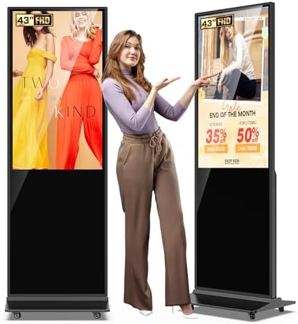 32/43/55/65 Inch Digital Signage Display, LCD Screen Advertising Display Kiosk Interactive Totem Floor Standing Auto AD Player with USB/HDMI/WiFi Android OS (43'' Touch Screen) by JASZDOT